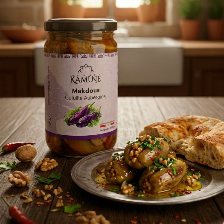 Makdous - Handgefüllte Baby-Auberginen mit Walsnuss & Chili